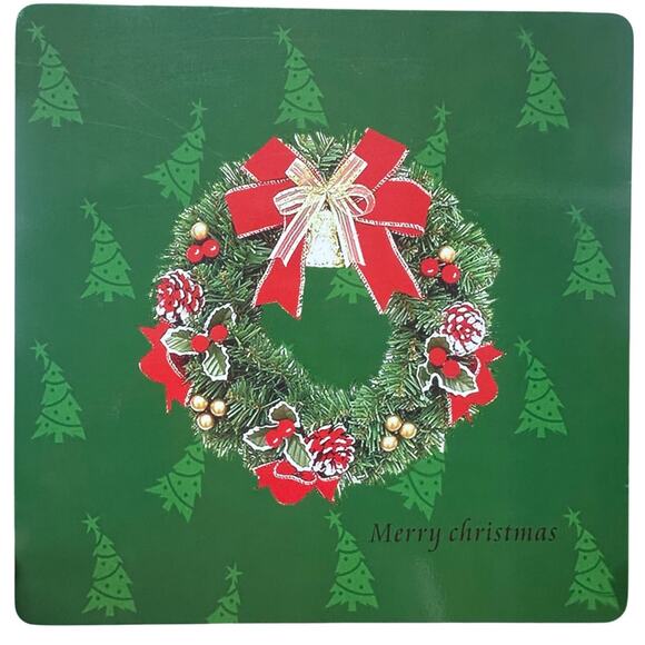 Set of 6 Christmas Tree & Wreath Cork Placemats Holiday Red & Green Dinner Mats - Picture 4 of 11